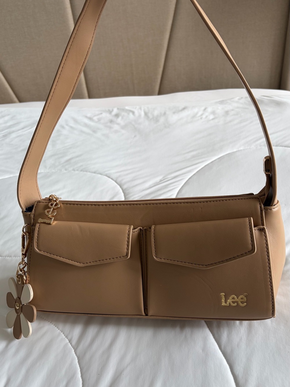 Lee Beige Shoulder Bag with Floral Charm